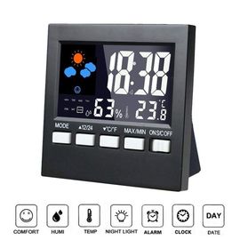 China Indoor 12/24 Hour Time Display Digital LCD Weather Clock With Backlight supplier